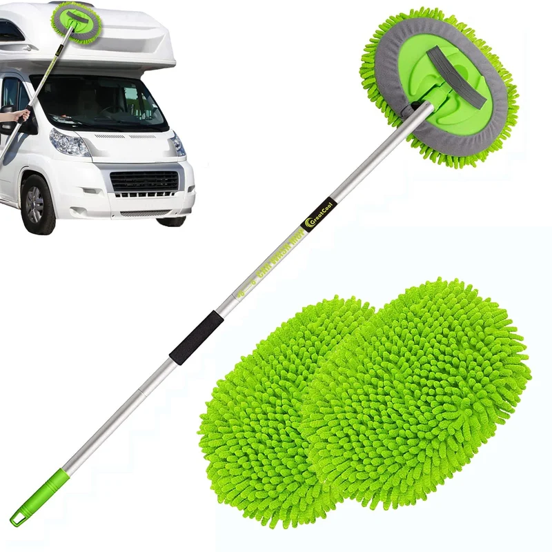 62-Zoll-Autowaschbürsten-Set mit langem Griff, kratzfreier Mopp-Reinigungshandschuh, geeignet zum Waschen von Autos, LKW, SUV, Wohnmobil, Wohnwagen und Haushalt (2 x Moppkopf)