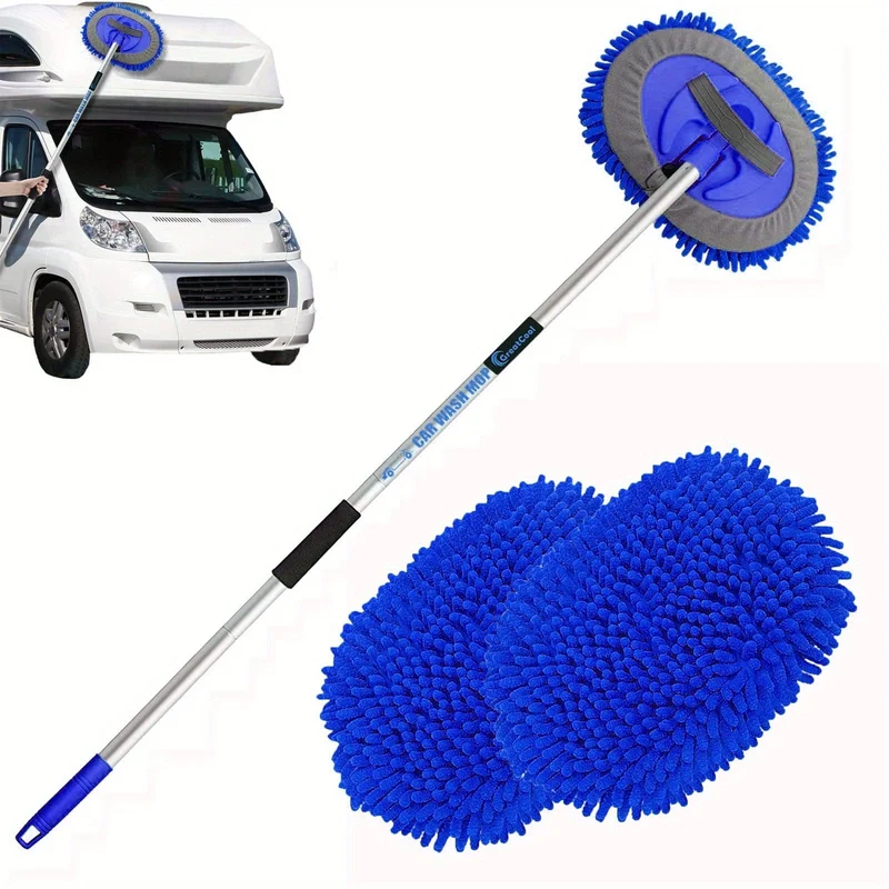 62-Zoll-Autowaschbürsten-Set mit langem Griff, kratzfreier Mopp-Reinigungshandschuh, geeignet zum Waschen von Autos, LKW, SUV, Wohnmobil, Wohnwagen und Haushalt (2 x Moppkopf)