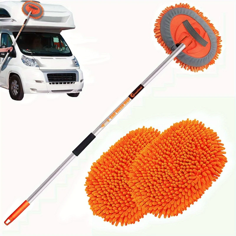 62-Zoll-Autowaschbürsten-Set mit langem Griff, kratzfreier Mopp-Reinigungshandschuh, geeignet zum Waschen von Autos, LKW, SUV, Wohnmobil, Wohnwagen und Haushalt (2 x Moppkopf)