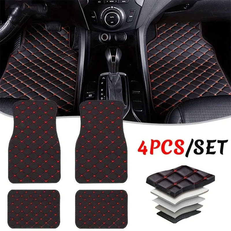 4 Stück Auto-Fußmatten, universell, wasserdicht, vorne und hinten, komplettes Set, Auto-Teppiche, Leder, Auto-Teppich-Zubehör, Innenausstattung