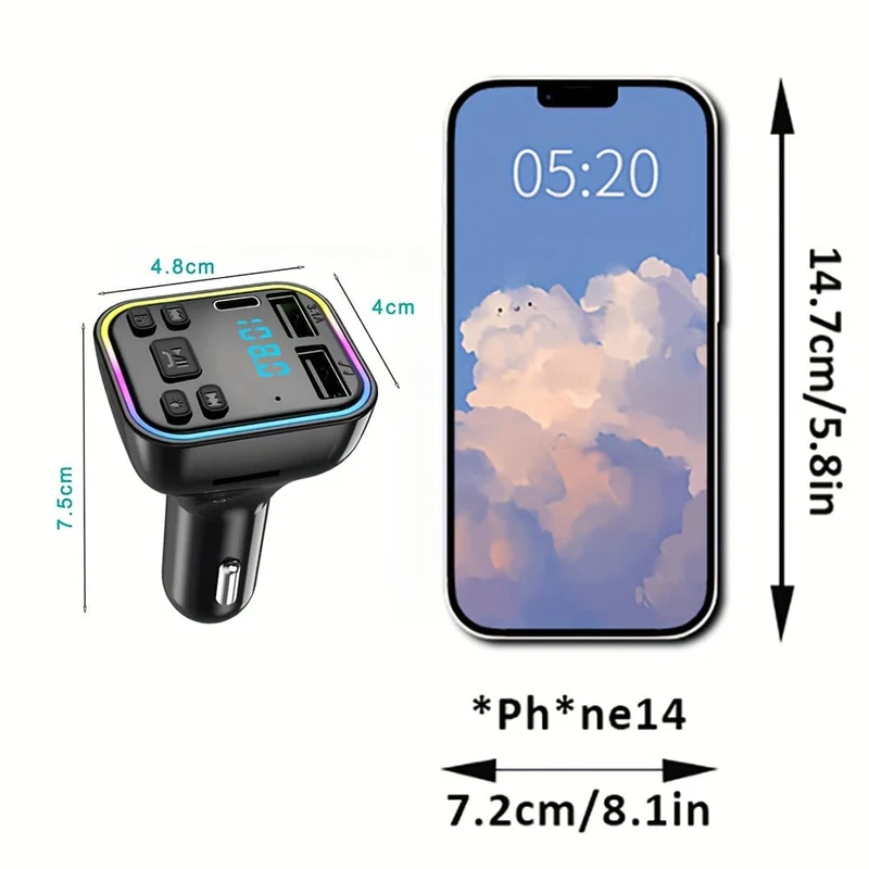 Auto-MP3-Player, kabelloser FM-Transmitter, Typ C, USB-C, Schnellladung, Dual-USB-Autoladegerät, Freisprecheinrichtung, MP3-Player, FM-Modulator