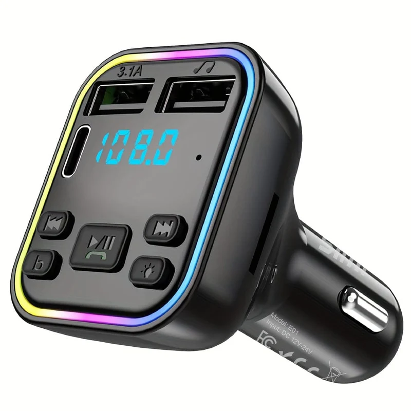 Auto-MP3-Player, kabelloser FM-Transmitter, Typ C, USB-C, Schnellladung, Dual-USB-Autoladegerät, Freisprecheinrichtung, MP3-Player, FM-Modulator