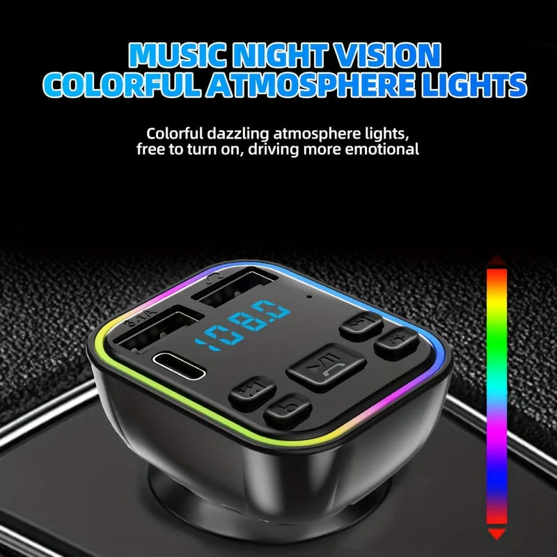 Auto-MP3-Player, kabelloser FM-Transmitter, Typ C, USB-C, Schnellladung, Dual-USB-Autoladegerät, Freisprecheinrichtung, MP3-Player, FM-Modulator
