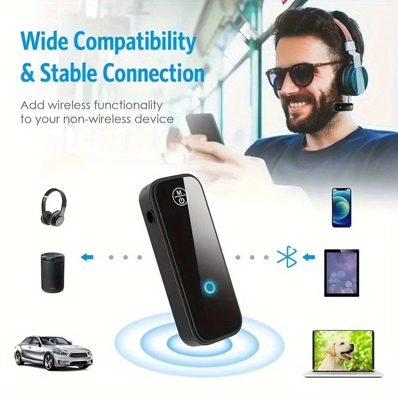 Wireless 5.0-Adapter, 3.5-mm-Klinken-Aux-Dongle, 2-in-1-Wireless-Empfänger für TV-Audio, Projektor, PC, Kopfhörer, Auto