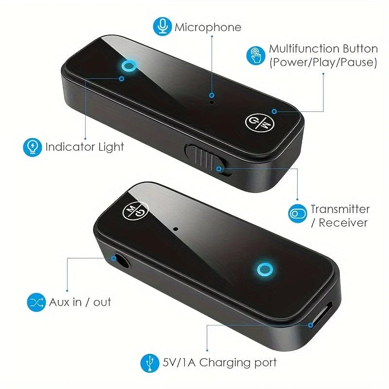 Wireless 5.0-Adapter, 3.5-mm-Klinken-Aux-Dongle, 2-in-1-Wireless-Empfänger für TV-Audio, Projektor, PC, Kopfhörer, Auto