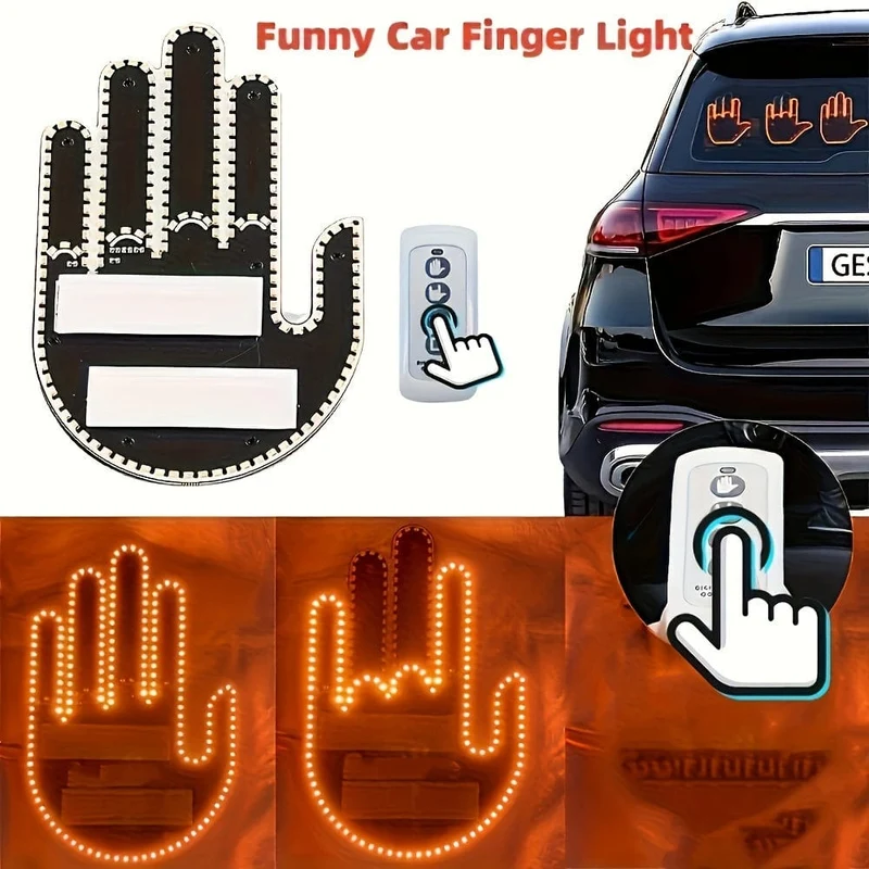 Neues LED-beleuchtetes Gestenlicht im Auto, Fingerlicht mit Fernbedienung, Road Rage Signs, Gestenlicht, Handlampe, Licht, dekorative Autoaufkleber