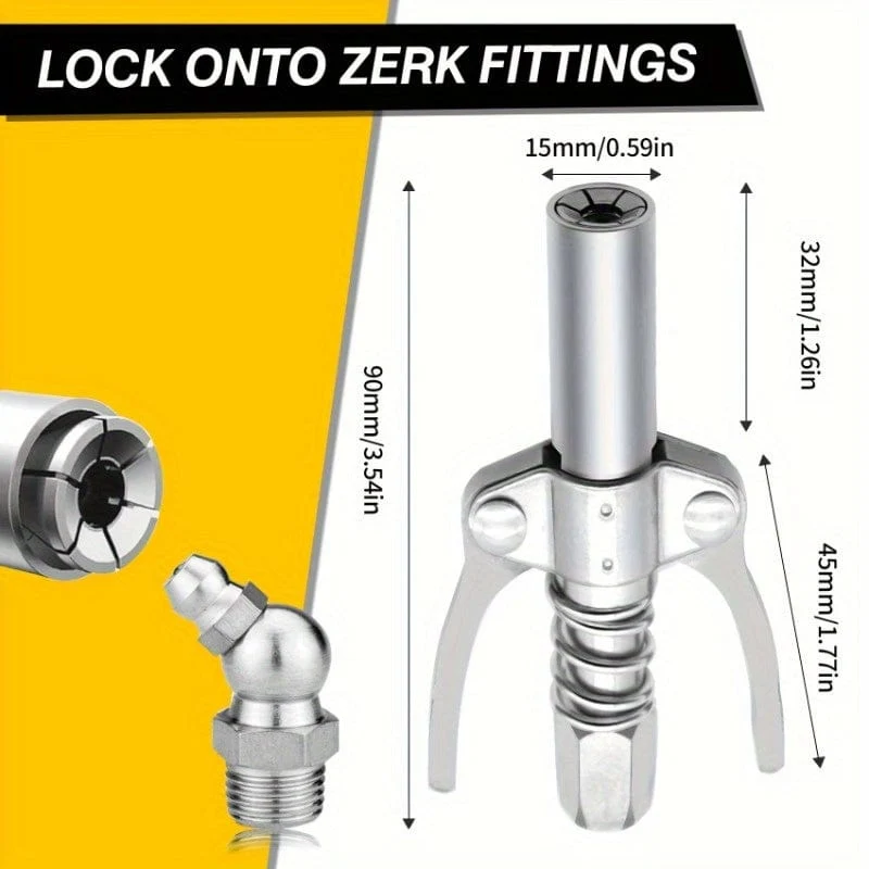 1 Stück Fettpistolen-Kupplung, doppelt verbreiterter Griff, Schnellverschluss, Fettspitzen und Enden, Kupplungen, Nenndruck 10 PSI, kompatibel mit allen Fettpressen mit 000/1-Zoll-NPT-Anschlüssen