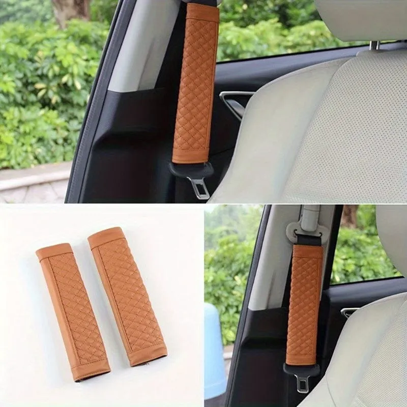 2 Stück Universal Auto Stilvoller Autosicherheitsgurt Kunstleder Autositz Schultergurtpolster Kissenbezug Autogurtschutz
