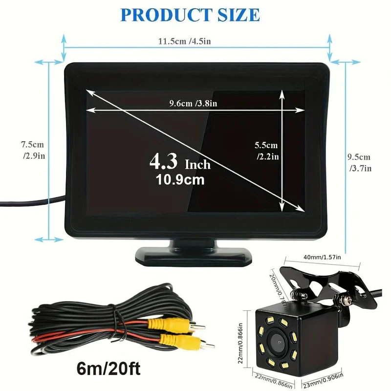 Auto-Monitor-Kamera, 4.3-Zoll-Display, HD-Rückfahrkamera, Auto-Rückfahr-Set für Auto-Pickup, universell