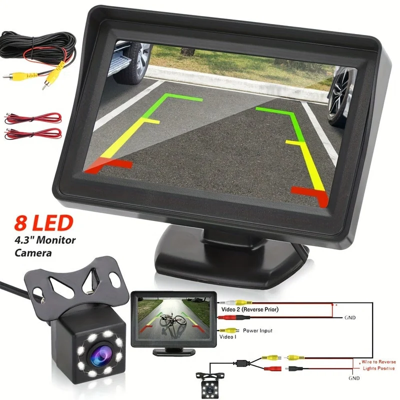 Auto-Monitor-Kamera, 4.3-Zoll-Display, HD-Rückfahrkamera, Auto-Rückfahr-Set für Auto-Pickup, universell