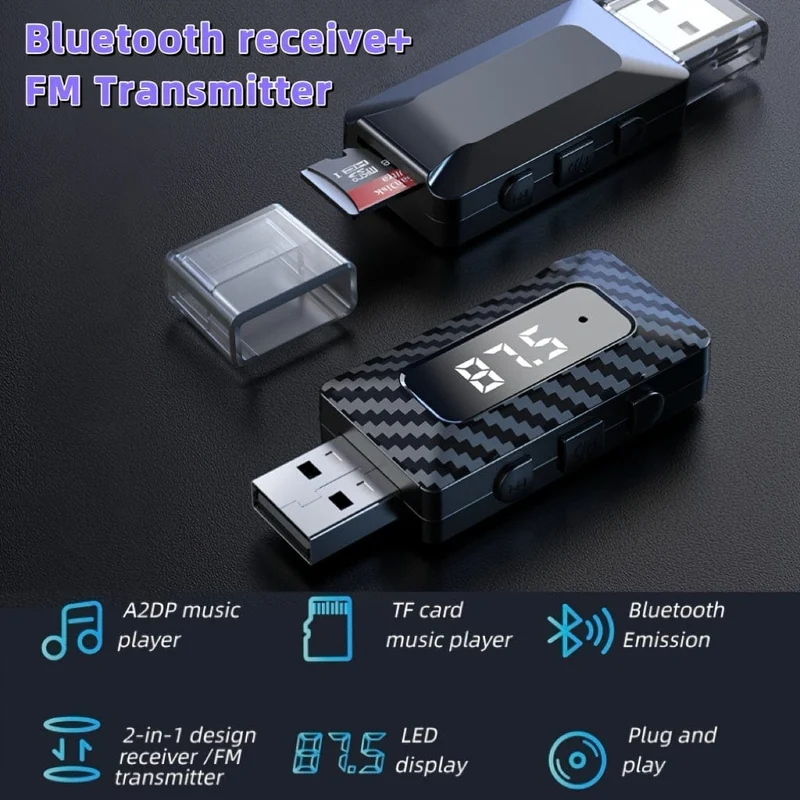 3-in-1-USB-Auto-Wireless-5.3-AUX-Autoadapter, FM-Transmitter mit TF-Kartensteckplatz, für Auto, Home-Audio