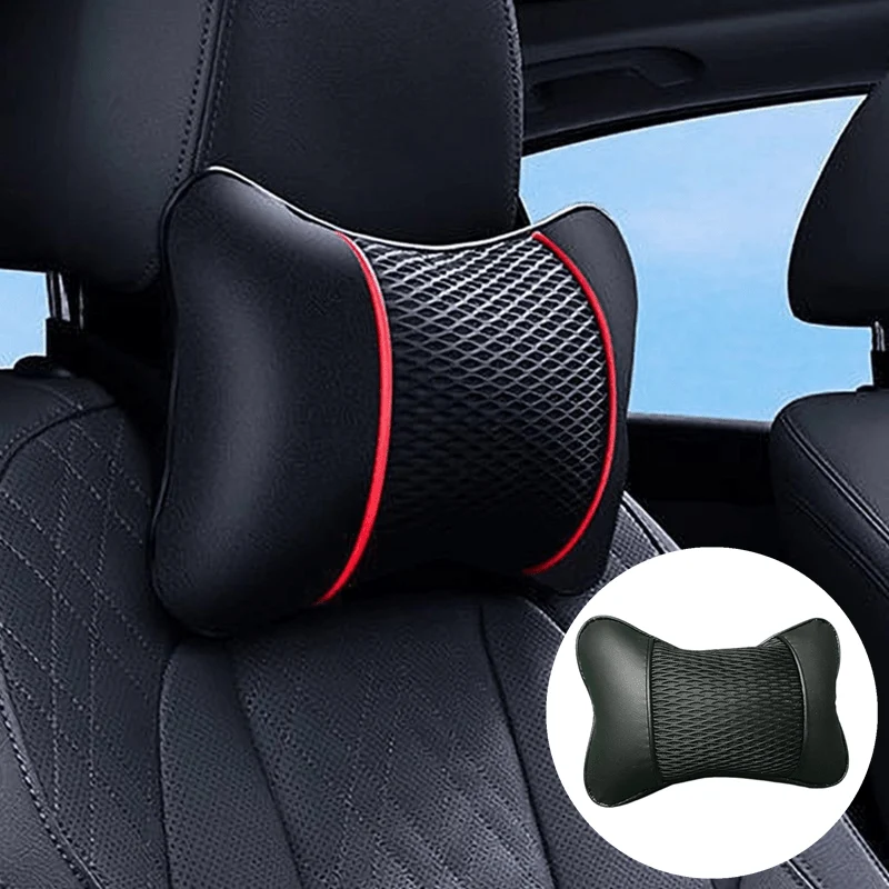 Universelles Auto-Kopfstützen-PU-Leder-Mesh-atmungsaktives Nackenkissen, weiches, bequemes Sitzlehnenkissen, Autozubehör-Dekorationen