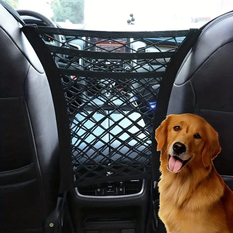 Universelle Auto-Netztasche zwischen den Sitzen, 3-lagiger Auto-Netz-Organizer, elastische Aufräumnetztasche für die Autositzlehne, Auto-Netzbarriere für Hunde auf dem Rücksitz