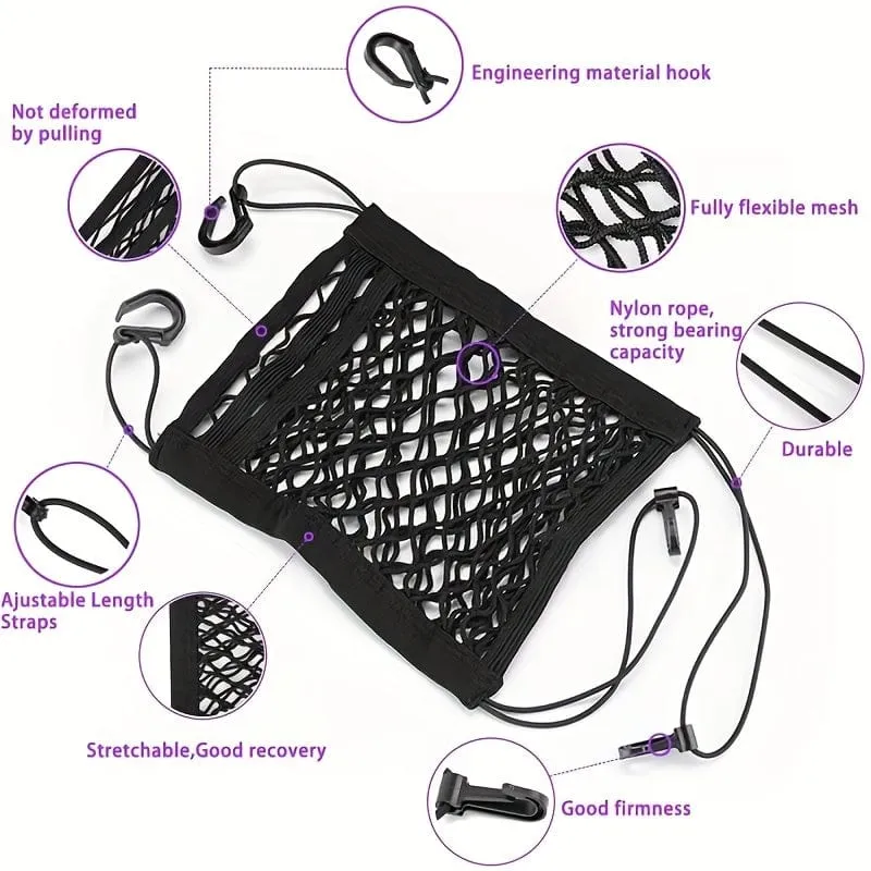Universelle Auto-Netztasche zwischen den Sitzen, 3-lagiger Auto-Netz-Organizer, elastische Aufräumnetztasche für die Autositzlehne, Auto-Netzbarriere für Hunde auf dem Rücksitz