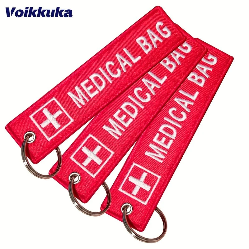 Kreuz-Logo, medizinische Tasche, beidseitig bestickt, roter Anhänger, Schlüsselanhänger, Motorrad-Schlüsselzubehör