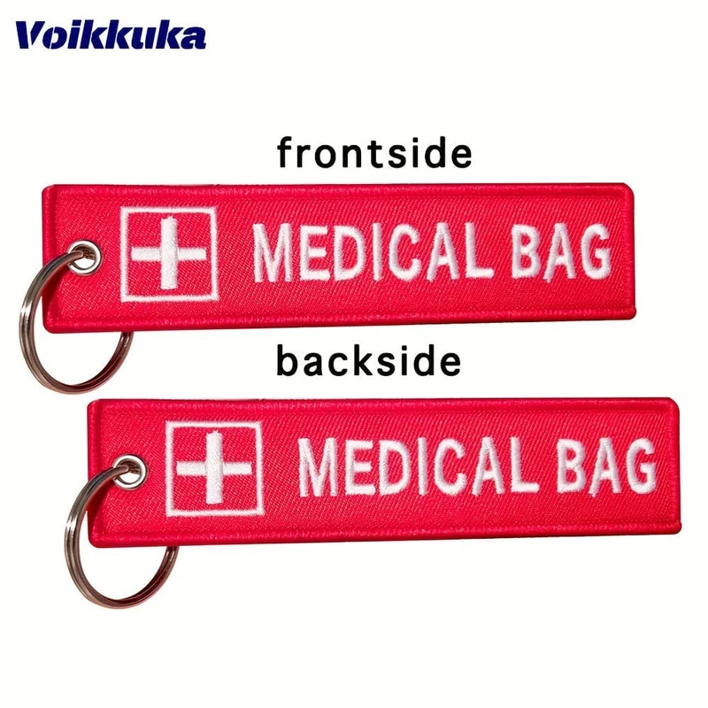 Kreuz-Logo, medizinische Tasche, beidseitig bestickt, roter Anhänger, Schlüsselanhänger, Motorrad-Schlüsselzubehör