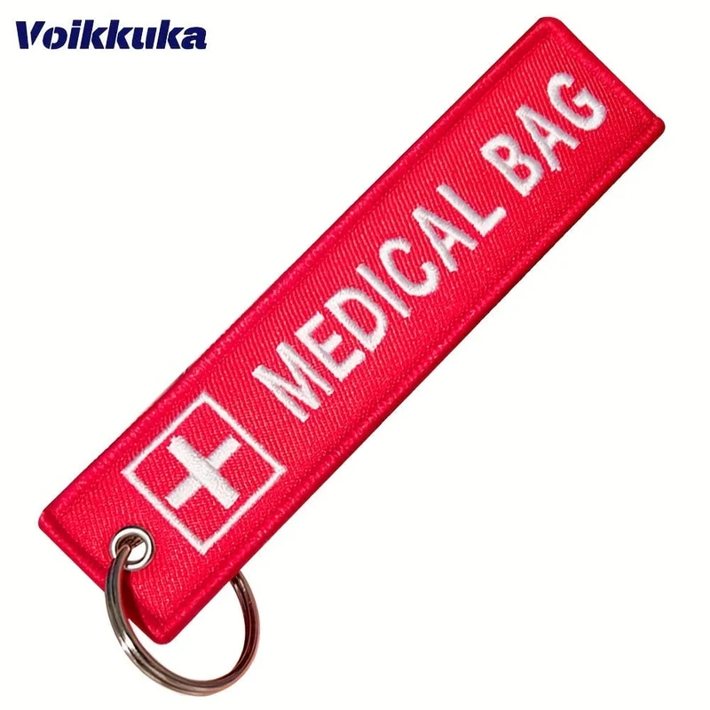 Kreuz-Logo, medizinische Tasche, beidseitig bestickt, roter Anhänger, Schlüsselanhänger, Motorrad-Schlüsselzubehör