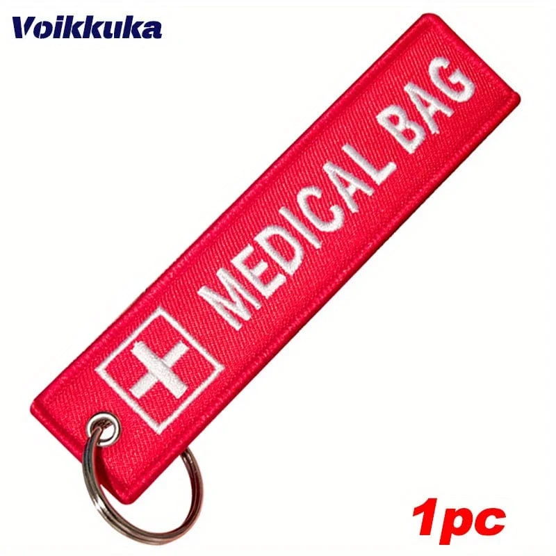 Kreuz-Logo, medizinische Tasche, beidseitig bestickt, roter Anhänger, Schlüsselanhänger, Motorrad-Schlüsselzubehör