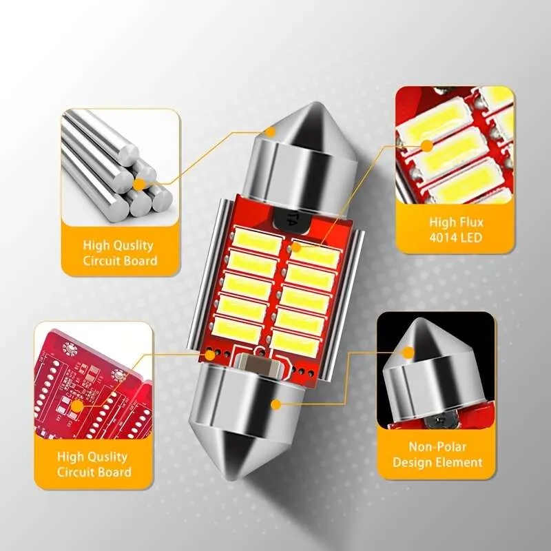 2 superhelle Soffitten-LED-Lampen ohne Fehler, 1.25 "31 mm, Auto-Innenraumkarte, Lichtkuppel, Nummernschild-Türkontrollleuchte, Xenon-Weiß, 12 V