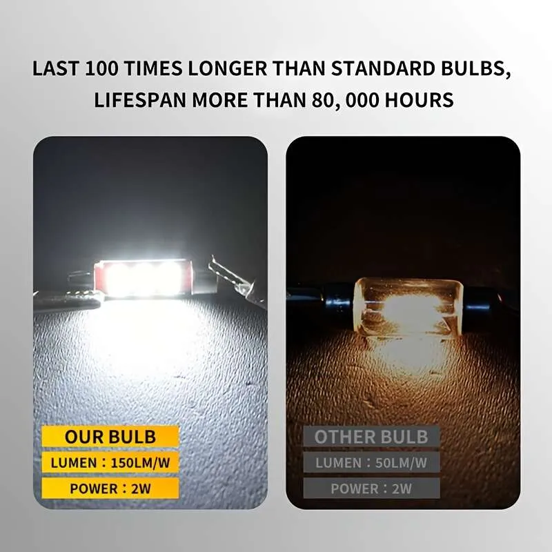 2 superhelle Soffitten-LED-Lampen ohne Fehler, 1.25 "31 mm, Auto-Innenraumkarte, Lichtkuppel, Nummernschild-Türkontrollleuchte, Xenon-Weiß, 12 V