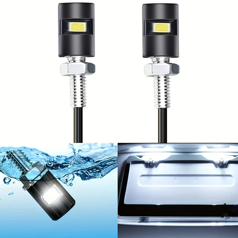 2 Stück Kennzeichenleuchte, Kennzeichenleuchte, Schraubenbolzen, Lampe, superhell, 12 V, weiße LED-Lampe, wasserdicht, schwarzes Aluminium, für Auto, Motorrad, LKW, Wohnmobil, ATV, Fahrrad