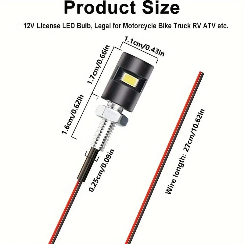 2 Stück Kennzeichenleuchte, Kennzeichenleuchte, Schraubenbolzen, Lampe, superhell, 12 V, weiße LED-Lampe, wasserdicht, schwarzes Aluminium, für Auto, Motorrad, LKW, Wohnmobil, ATV, Fahrrad