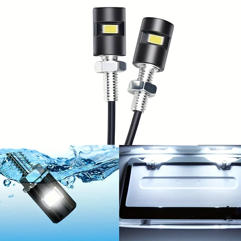 2 Stück Kennzeichenleuchte, Kennzeichenleuchte, Schraubenbolzen, Lampe, superhell, 12 V, weiße LED-Lampe, wasserdicht, schwarzes Aluminium, für Auto, Motorrad, LKW, Wohnmobil, ATV, Fahrrad