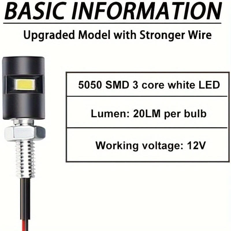 2 Stück Kennzeichenleuchte, Kennzeichenleuchte, Schraubenbolzen, Lampe, superhell, 12 V, weiße LED-Lampe, wasserdicht, schwarzes Aluminium, für Auto, Motorrad, LKW, Wohnmobil, ATV, Fahrrad