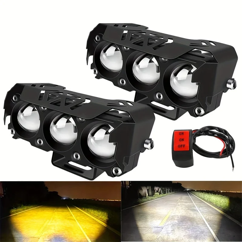 Auto-Arbeitsscheinwerfer, Motorrad-LED-Zweifarb-Mini-Objektiv-Scheinwerfer, Fahrlicht, Nebelscheinwerfer, Motorrad-Scheinwerfer, SUV, UTV-Scheinwerfer