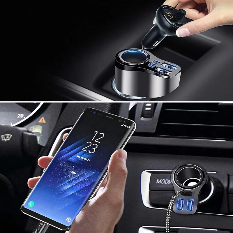 4-in-1-USB-C-Autoladegerät, 36-W-Multi-USB-Zigarettenanzünder-Adapter, Steckdosenverteiler mit 3 USB-Anschlüssen, 12 V/24 V Dual-USB-Typ-C-PD-Schnellladegerät-Adapter