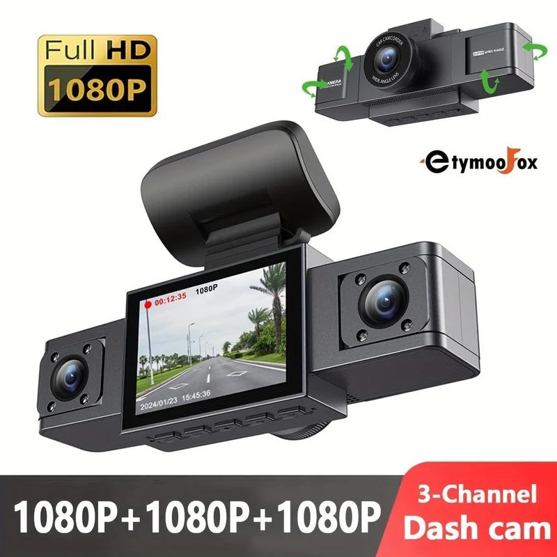 3-Kanal-Dashcam für Autokamera, Videorecorder, Dashcam-DVRs, Black Box, Dual-Objektiv-DVR mit Rückfahrkamera, 24-Stunden-Parkmonitor