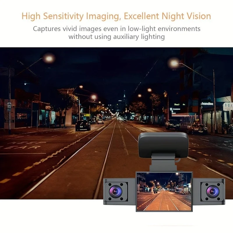 3-Kanal-Dashcam für Autokamera, Videorecorder, Dashcam-DVRs, Black Box, Dual-Objektiv-DVR mit Rückfahrkamera, 24-Stunden-Parkmonitor