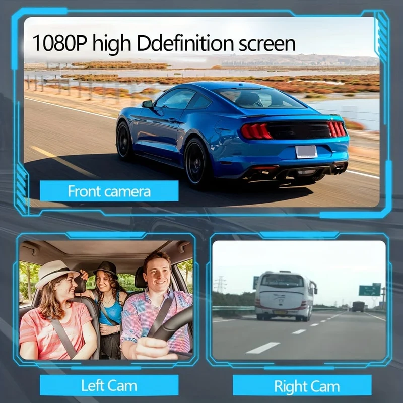 3-Kanal-Dashcam für Autokamera, Videorecorder, Dashcam-DVRs, Black Box, Dual-Objektiv-DVR mit Rückfahrkamera, 24-Stunden-Parkmonitor