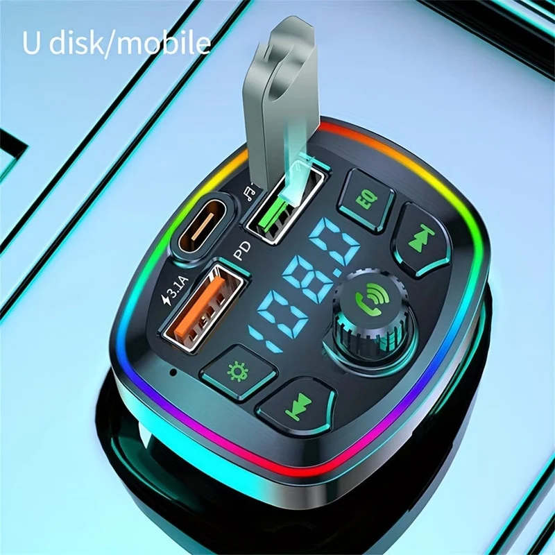 BT-Freisprecheinrichtung für Auto-MP3-Player, PD-USB-Typ-C-Autoladegerät, Auto-FM-Transmitter, kabellose Freisprecheinrichtung, MP3, echte 3.1 A, Dual-USB-Anschlüsse, PD-Aufladung