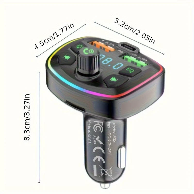 BT-Freisprecheinrichtung für Auto-MP3-Player, PD-USB-Typ-C-Autoladegerät, Auto-FM-Transmitter, kabellose Freisprecheinrichtung, MP3, echte 3.1 A, Dual-USB-Anschlüsse, PD-Aufladung