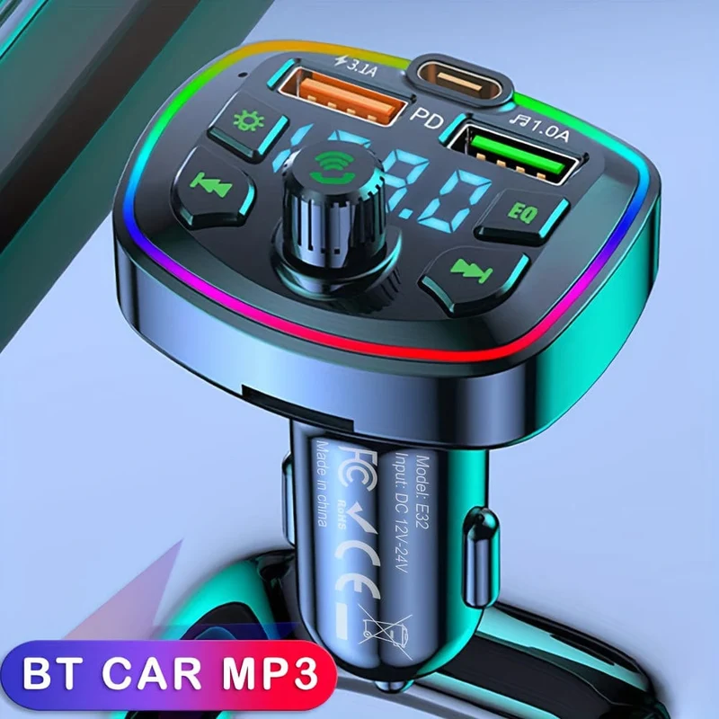BT-Freisprecheinrichtung für Auto-MP3-Player, PD-USB-Typ-C-Autoladegerät, Auto-FM-Transmitter, kabellose Freisprecheinrichtung, MP3, echte 3.1 A, Dual-USB-Anschlüsse, PD-Aufladung