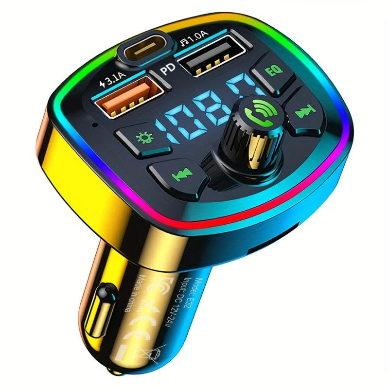 BT-Freisprecheinrichtung für Auto-MP3-Player, PD-USB-Typ-C-Autoladegerät, Auto-FM-Transmitter, kabellose Freisprecheinrichtung, MP3, echte 3.1 A, Dual-USB-Anschlüsse, PD-Aufladung