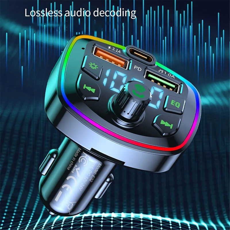 BT-Freisprecheinrichtung für Auto-MP3-Player, PD-USB-Typ-C-Autoladegerät, Auto-FM-Transmitter, kabellose Freisprecheinrichtung, MP3, echte 3.1 A, Dual-USB-Anschlüsse, PD-Aufladung