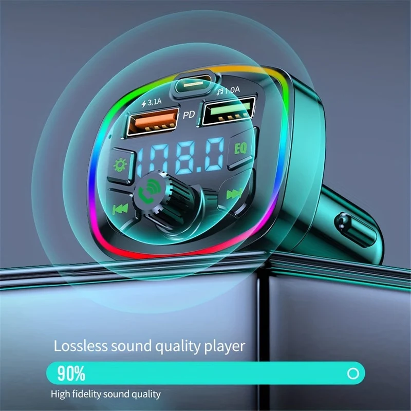 BT-Freisprecheinrichtung für Auto-MP3-Player, PD-USB-Typ-C-Autoladegerät, Auto-FM-Transmitter, kabellose Freisprecheinrichtung, MP3, echte 3.1 A, Dual-USB-Anschlüsse, PD-Aufladung