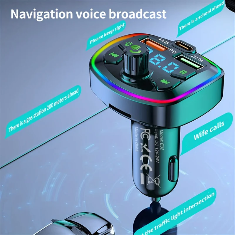 BT-Freisprecheinrichtung für Auto-MP3-Player, PD-USB-Typ-C-Autoladegerät, Auto-FM-Transmitter, kabellose Freisprecheinrichtung, MP3, echte 3.1 A, Dual-USB-Anschlüsse, PD-Aufladung