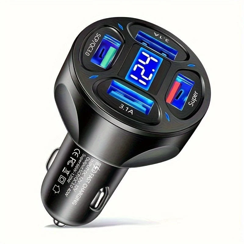 120 W Autoladegerät Schnellladung 4 USB-Digitalanzeige Auto-Schnellladegerät 4-in-1 PD-Handy-Ladekopf 7AQC3.0 Autotelefonadapter Autozubehör