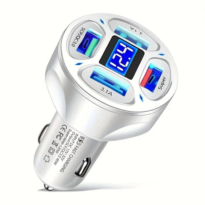 120 W Autoladegerät Schnellladung 4 USB-Digitalanzeige Auto-Schnellladegerät 4-in-1 PD-Handy-Ladekopf 7AQC3.0 Autotelefonadapter Autozubehör