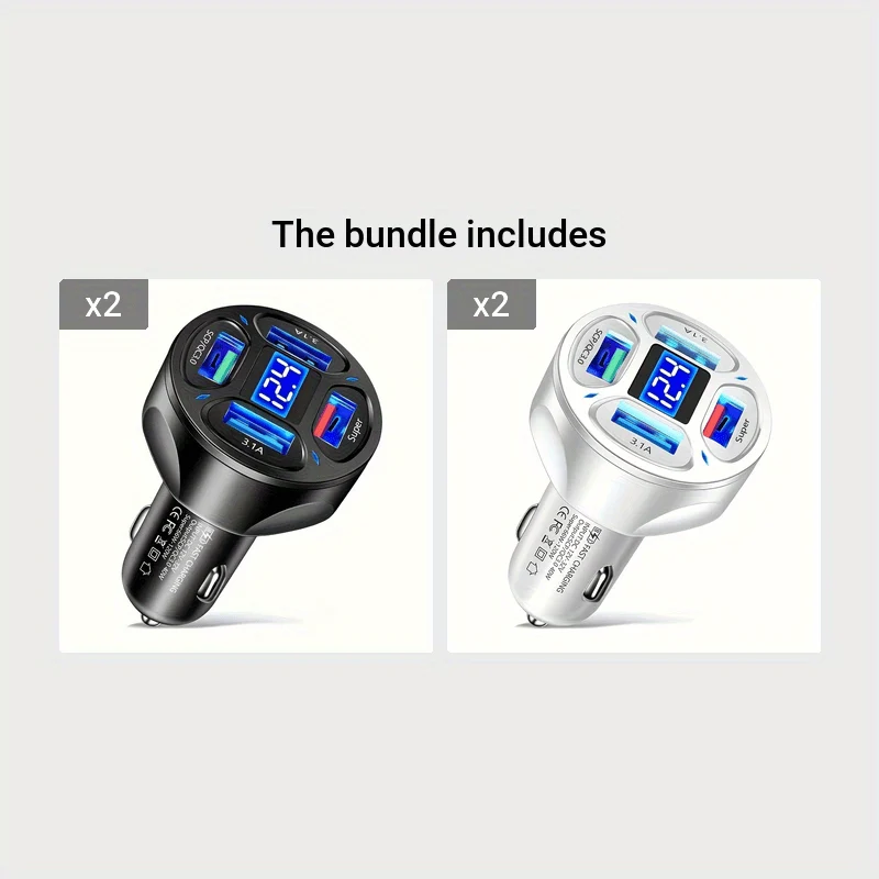 120 W Autoladegerät Schnellladung 4 USB-Digitalanzeige Auto-Schnellladegerät 4-in-1 PD-Handy-Ladekopf 7AQC3.0 Autotelefonadapter Autozubehör