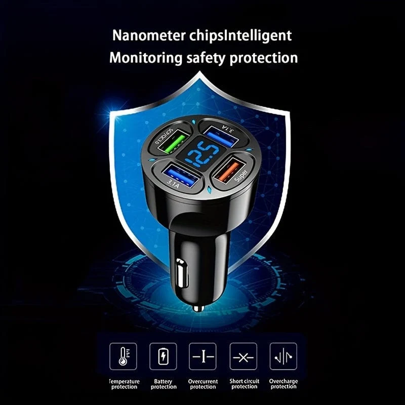 120 W Autoladegerät Schnellladung 4 USB-Digitalanzeige Auto-Schnellladegerät 4-in-1 PD-Handy-Ladekopf 7AQC3.0 Autotelefonadapter Autozubehör