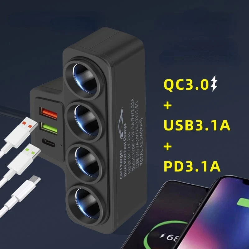 1pc 12V 24V Universal Auto Ladestecker mit ein bis vier QC3.0 + USB + PD Schnellladeschnittstelle