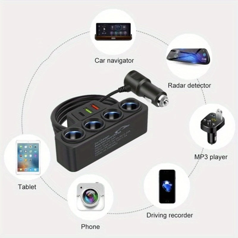 1pc 12V 24V Universal Auto Ladestecker mit ein bis vier QC3.0 + USB + PD Schnellladeschnittstelle