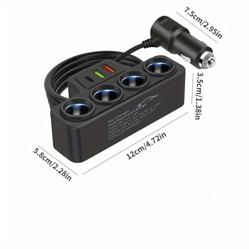 1pc 12V 24V Universal Auto Ladestecker mit ein bis vier QC3.0 + USB + PD Schnellladeschnittstelle