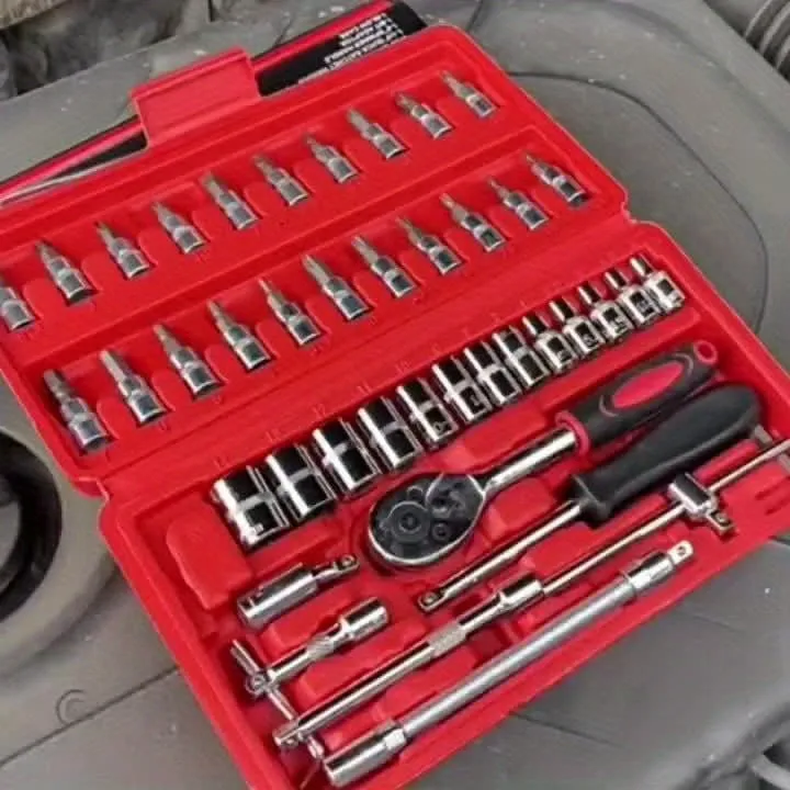 46-teiliges Kfz-Reparatur-Werkzeug-Set, multifunktionaler Kfz-Reparatur-Werkzeugkasten, Ratschenschlüssel-Hülsen-Kombinationsset, Rohrwerkzeug