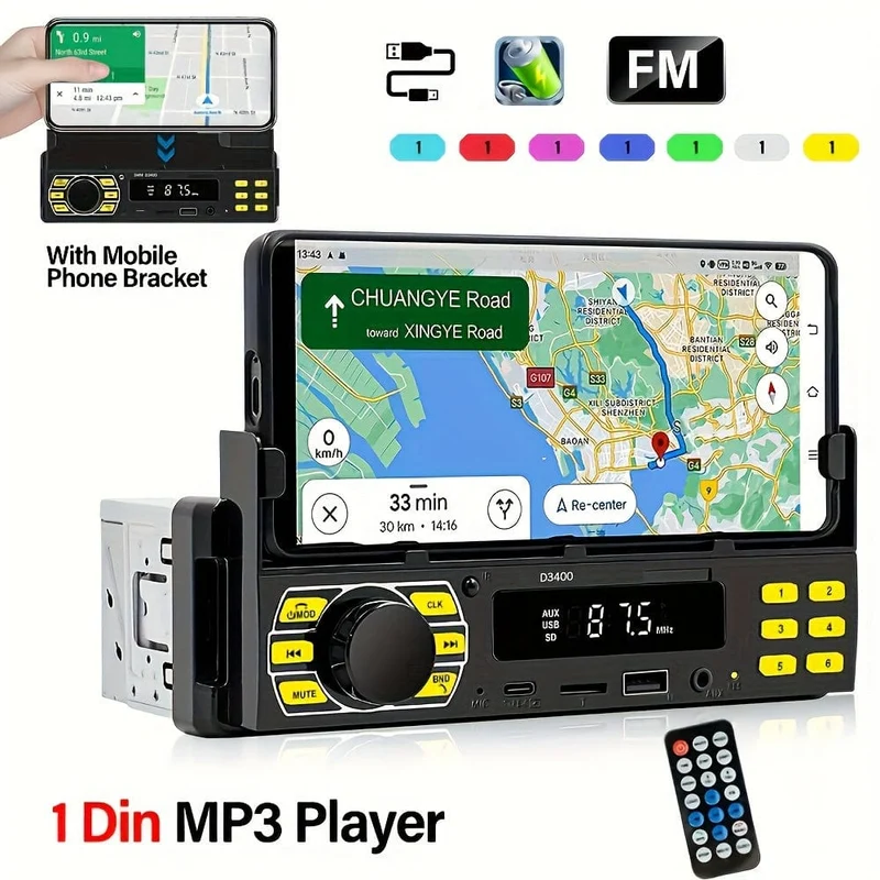 1DIN Autoradio Stereo mit Fernbedienung Digital BT Auto Audio Musik Stereo 12V Autoradio MP3 Player mit USB/SD/AUX-IN + Handyhalter + APP