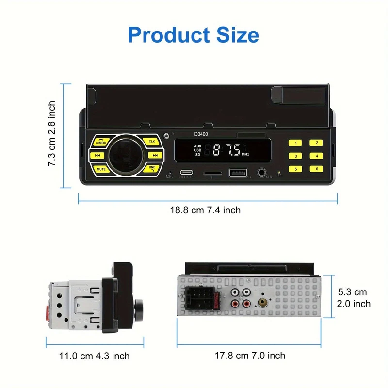 1DIN Autoradio Stereo mit Fernbedienung Digital BT Auto Audio Musik Stereo 12V Autoradio MP3 Player mit USB/SD/AUX-IN + Handyhalter + APP